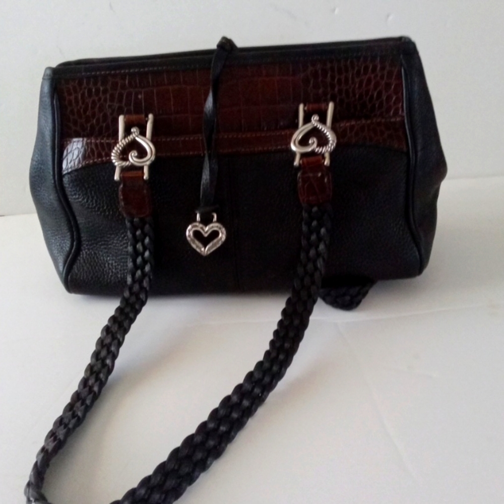 Brighton Vintage Pebbled Black With Signature Croc Brown Shoulder Bag